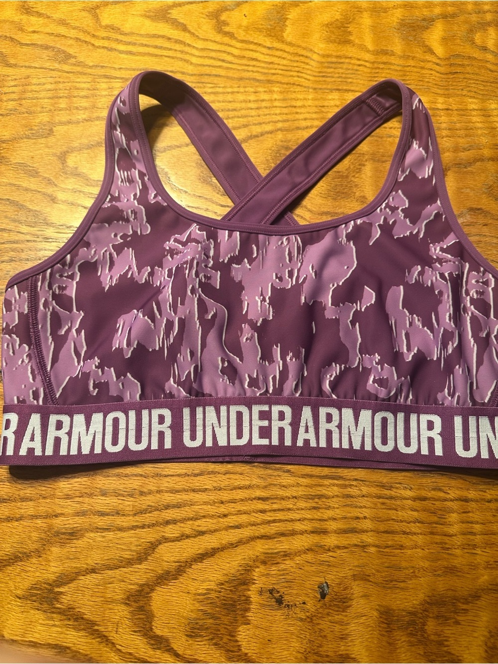 Under Armour Plum Printed Crossback Sports Bra with Branded Band